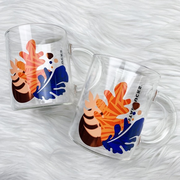 Starbucks 2020 Palm Leaf Summer 12oz Glass Mug Set
